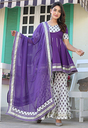 Printed Cotton Pakistani Suit in Purple