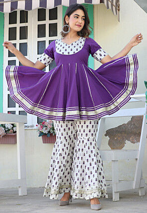 Printed Cotton Pakistani Suit in Purple