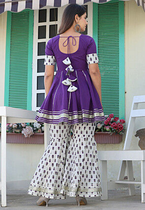 Printed Cotton Pakistani Suit in Purple