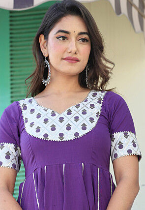 Printed Cotton Pakistani Suit in Purple