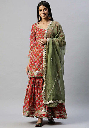 Printed Cotton Pakistani Suit in Red
