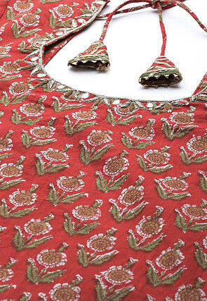 Printed Cotton Pakistani Suit in Red