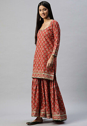 Printed Cotton Pakistani Suit in Red