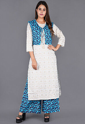 Printed Cotton Pakistani Suit in White