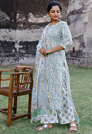 Casual Stitched Shalwar Kameez Salwar Pakistani Indian Printed Cotton Suit Blue 