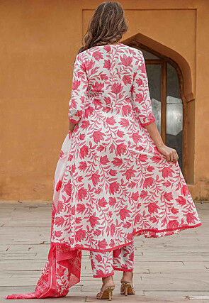 Printed Cotton Pakistani Suit in White