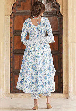 Printed Cotton Pakistani Suit in White