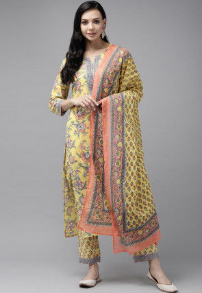 Printed Cotton Pakistani Suit in Sky Blue : KJL202