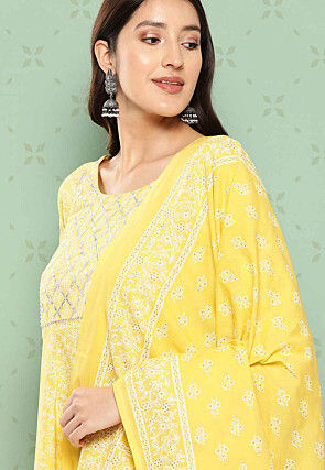 Printed Cotton Pakistani Suit in Yellow