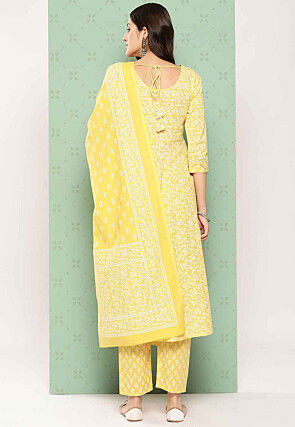 Printed Cotton Pakistani Suit in Yellow