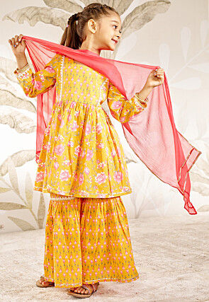 Printed Cotton Pakistani Suit in Yellow