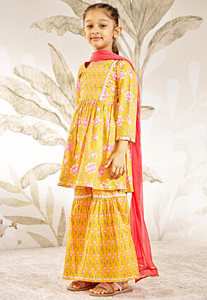 Printed Cotton Pakistani Suit in Yellow