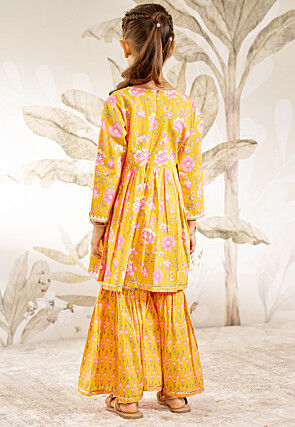 Printed Cotton Pakistani Suit in Yellow