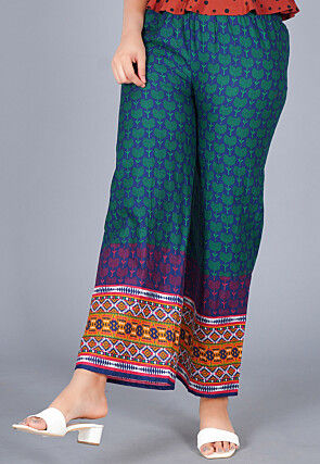 Printed Cotton Palazzo in Navy Blue