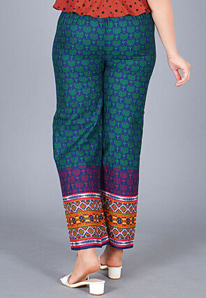 Printed Cotton Palazzo in Navy Blue