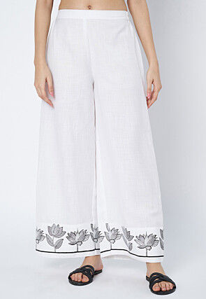 Printed Cotton Palazzo in White