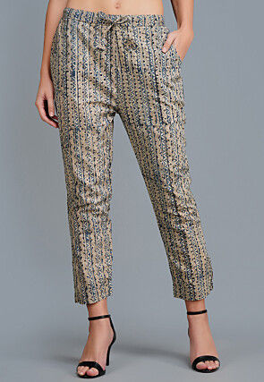 Printed Cotton Pant in Beige