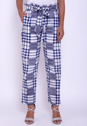 Printed Cotton Pant in Blue and White