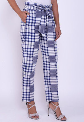 Printed Cotton Pant in Blue and White