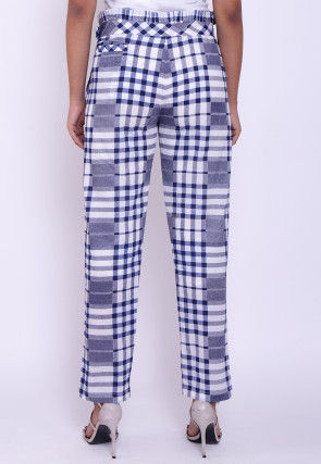 Printed Cotton Pant in Blue and White