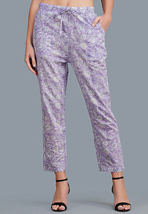 Printed Cotton Pant in Light Purple