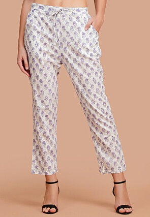 Printed Cotton Pant in White