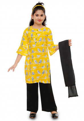 Printed Cotton Rayon Pakistani Suit in Yellow
