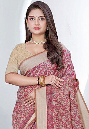 Printed Cotton Saree in Beige