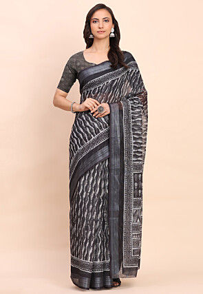 Printed Cotton Saree in Black