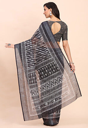 Printed Cotton Saree in Black