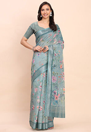 Printed Cotton Saree in Blue