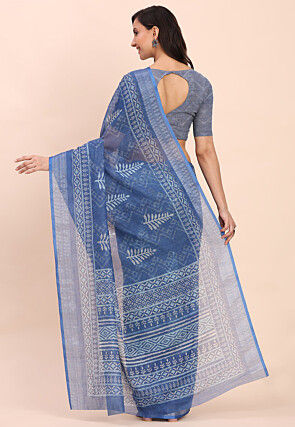 Printed Cotton Saree in Blue