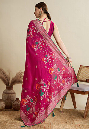 Printed Cotton Saree in Fuchsia