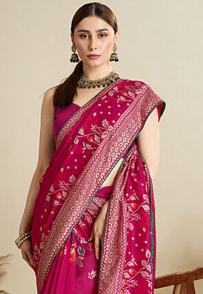 Printed Cotton Saree in Fuchsia