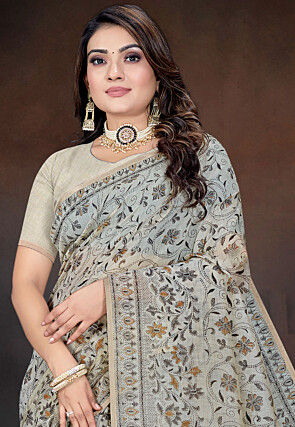 Printed Cotton Saree in Grey