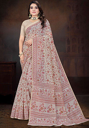 Printed Cotton Saree in Grey