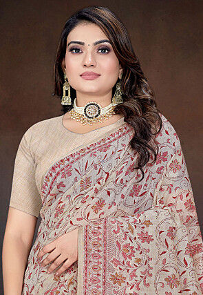 Printed Cotton Saree in Grey