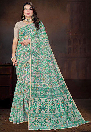 Printed Cotton Saree in Light Green