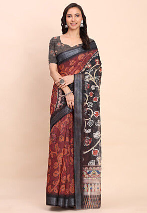 Printed Cotton Saree in Maroon