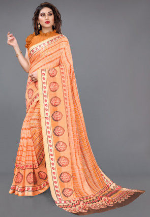 Printed Cotton Saree in Orange