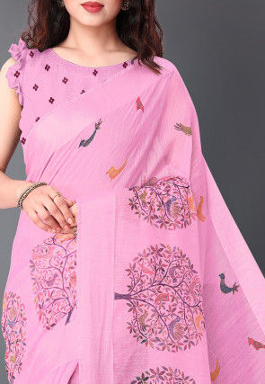 Printed Cotton Saree in Pink