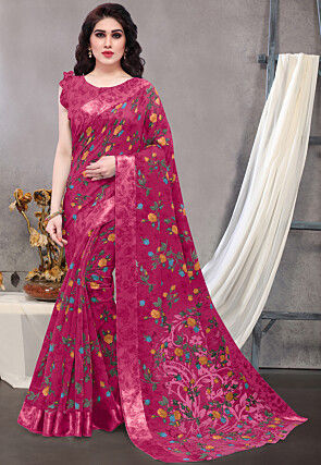 Printed Cotton Saree in Pink