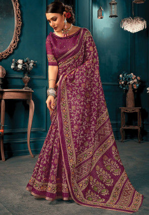 Printed Cotton Saree in Purple