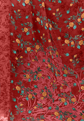 Printed Cotton Saree in Red