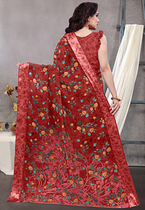 Printed Cotton Saree in Red