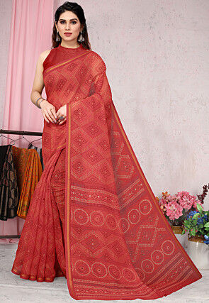 Printed Cotton Saree in Red