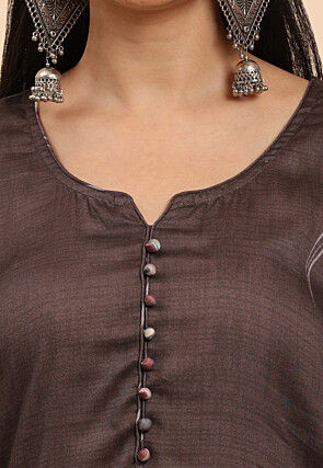 Printed Cotton Scalloped Pakistani Suit in Brown