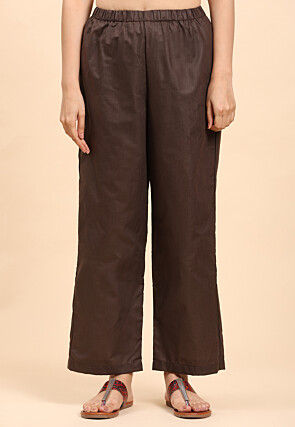 Printed Cotton Scalloped Pakistani Suit in Brown