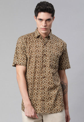 Printed Cotton Shirt in Brown
