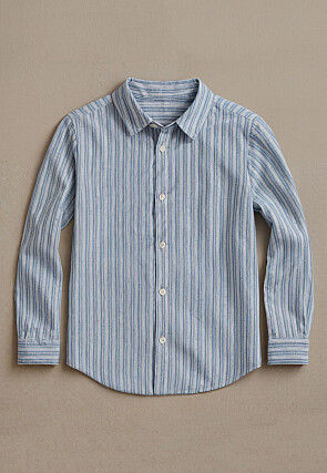 Printed Cotton Shirt in Light Blue